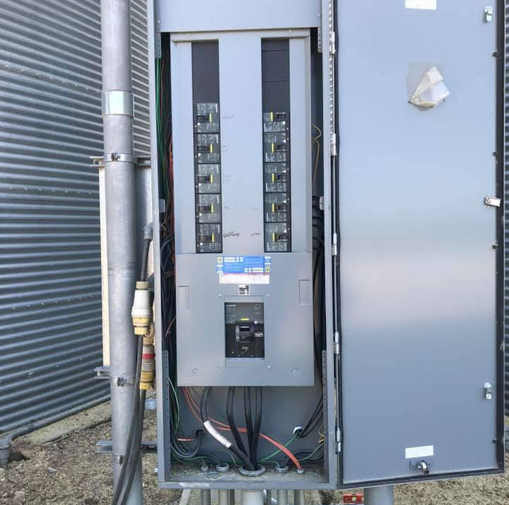Electric box connected to a grain bin. Electric box connected to a grain bin.